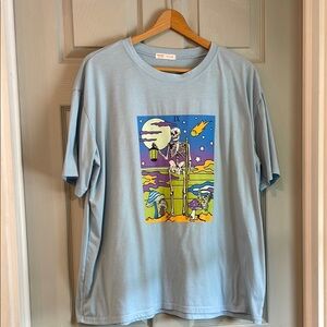 ROMWE Men's L Skeleton Mushroom Butterfly Meteor Blue Short Sleeve Graphic Tee